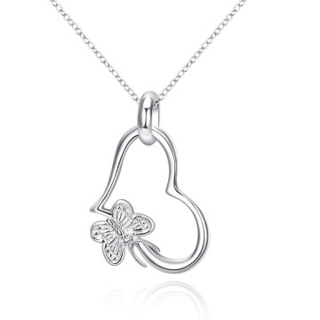 High Quality Pure Fashion Popular Beautiful Butterfly Heart Pendant Simple Silver Jewelry Necklace